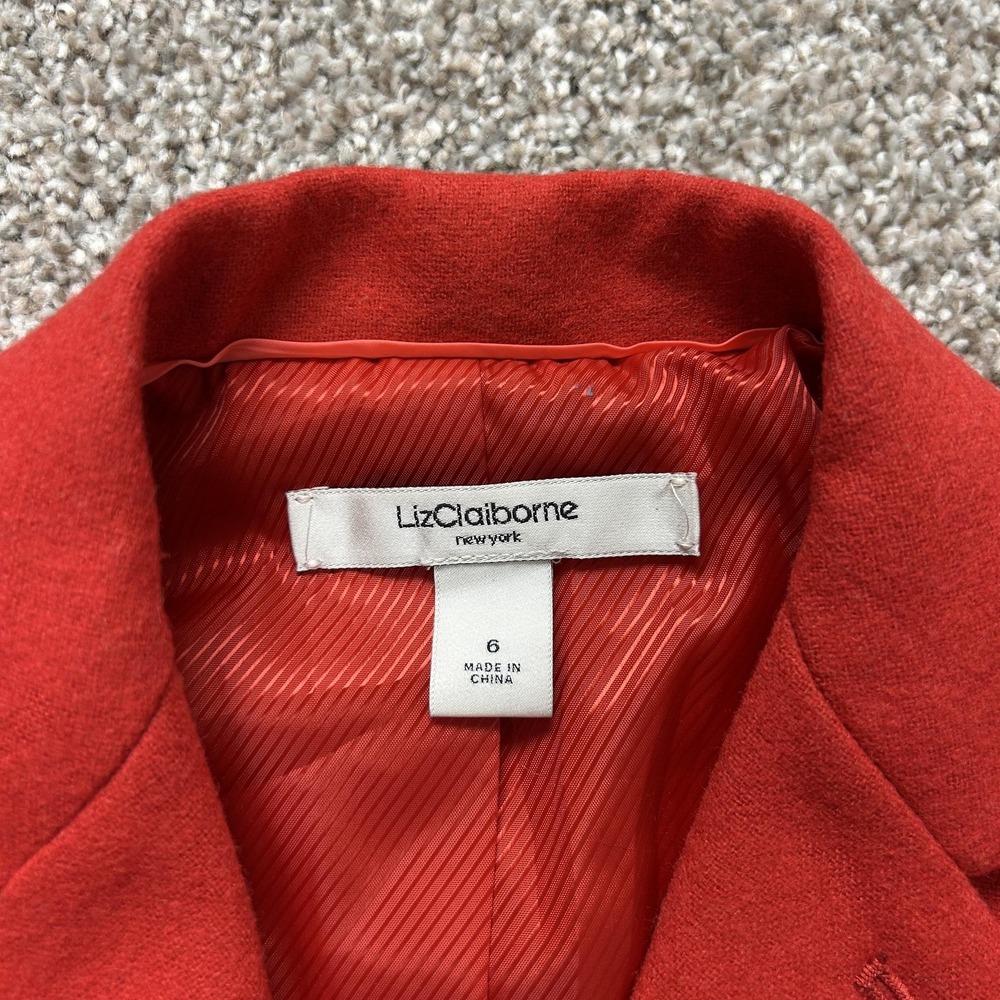 Liz Claiborne Blazer Jacket Womens 6 Red Wool Twill Button Front Pockets Lined - Picture 2 of 6